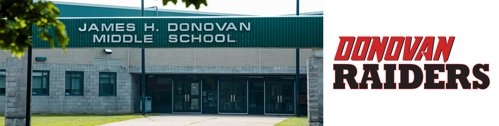 Hình ảnh tòa nhà của trường Donovan và Donovan Raiders Logo